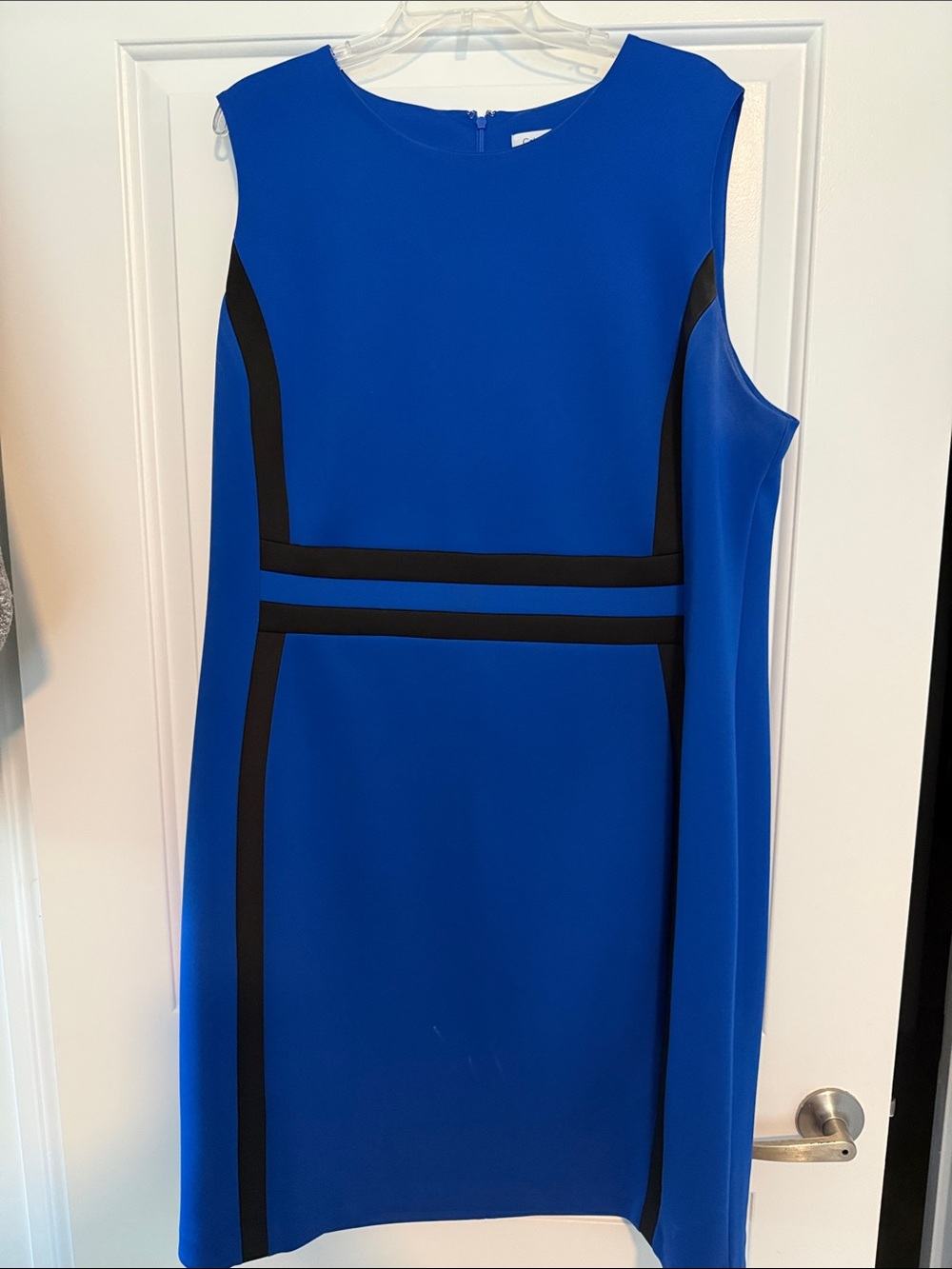 Calvin Klein Royal Blue Sleeveless Sheath Dress with Black Accents